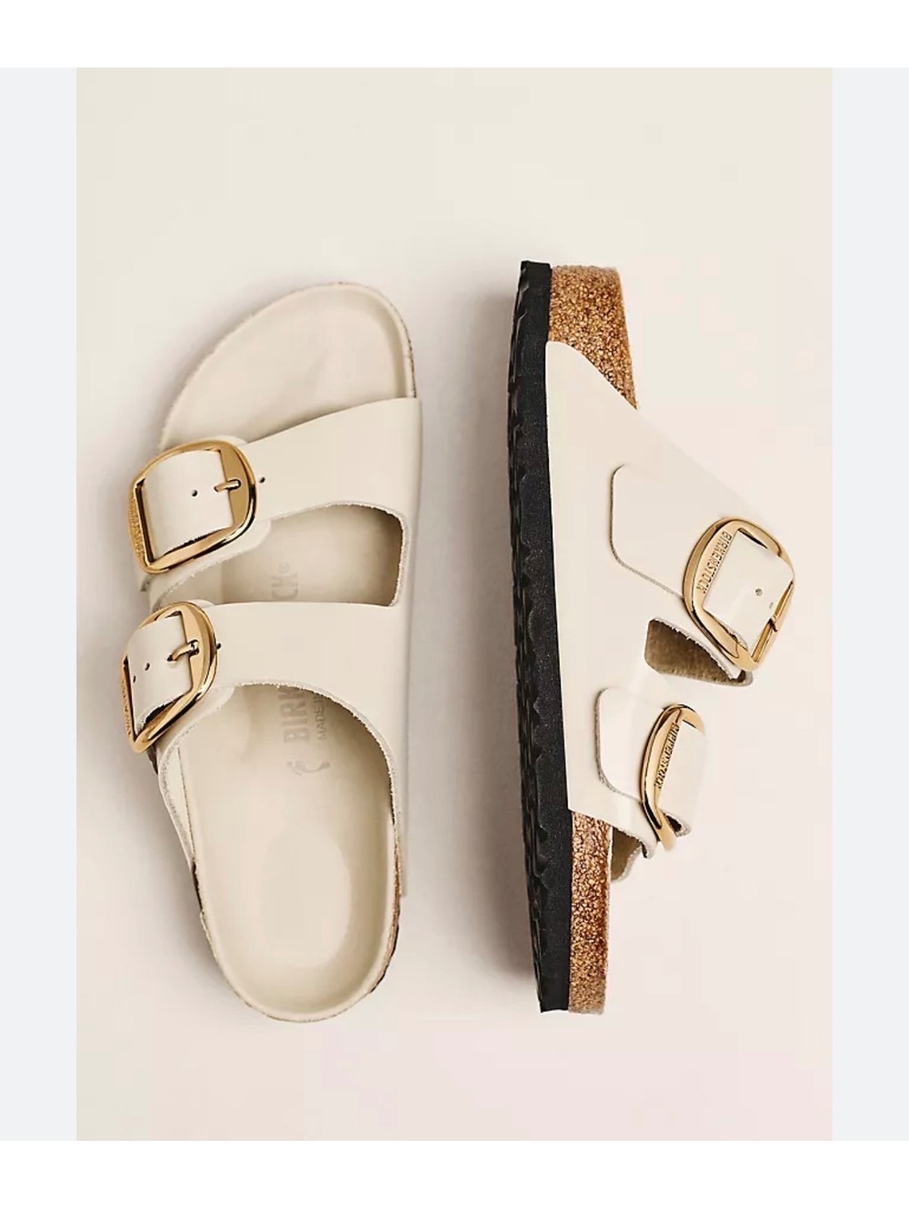 Birkenstock Arizona Big Buckle Sandals in an off-white high-shine finish